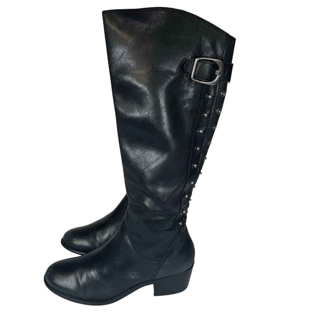 Arturo Chiang Riding Boots Black Leather Studded Buckle Moto Biker Women Size 6M